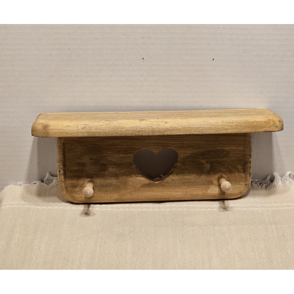 Vintage 1990s Country Style Heart Wood Wall Shelf 11"x3"x4"